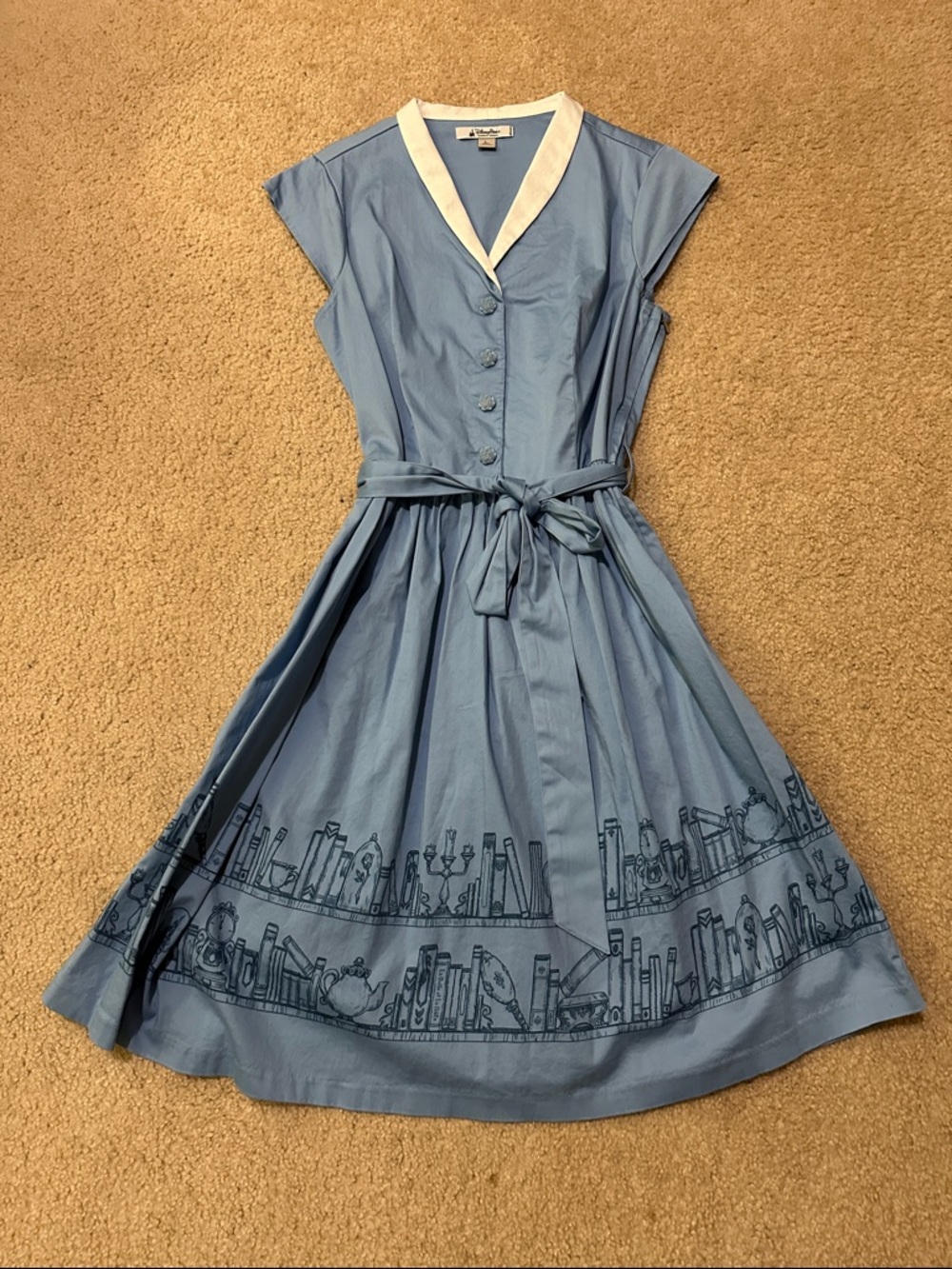 Disney Parks Beauty & the Beast Inspired Belle Light Blue Collared Dress w Books - Picture 2 of 16